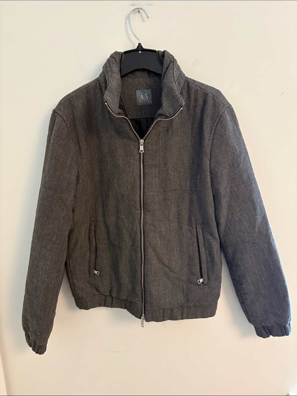Y2K A/X Armani Exchange Men's Dark Gray Zip Front Bomber Jacket Size S